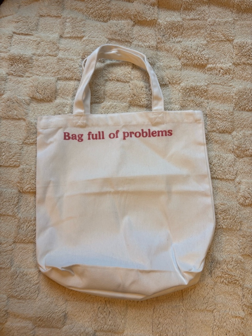 Canvas Tote Bag with 'Bag full of problems' Print - White